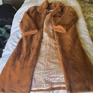 Juicy Couture Long Faux Fur Hooded Coat in Rust XS